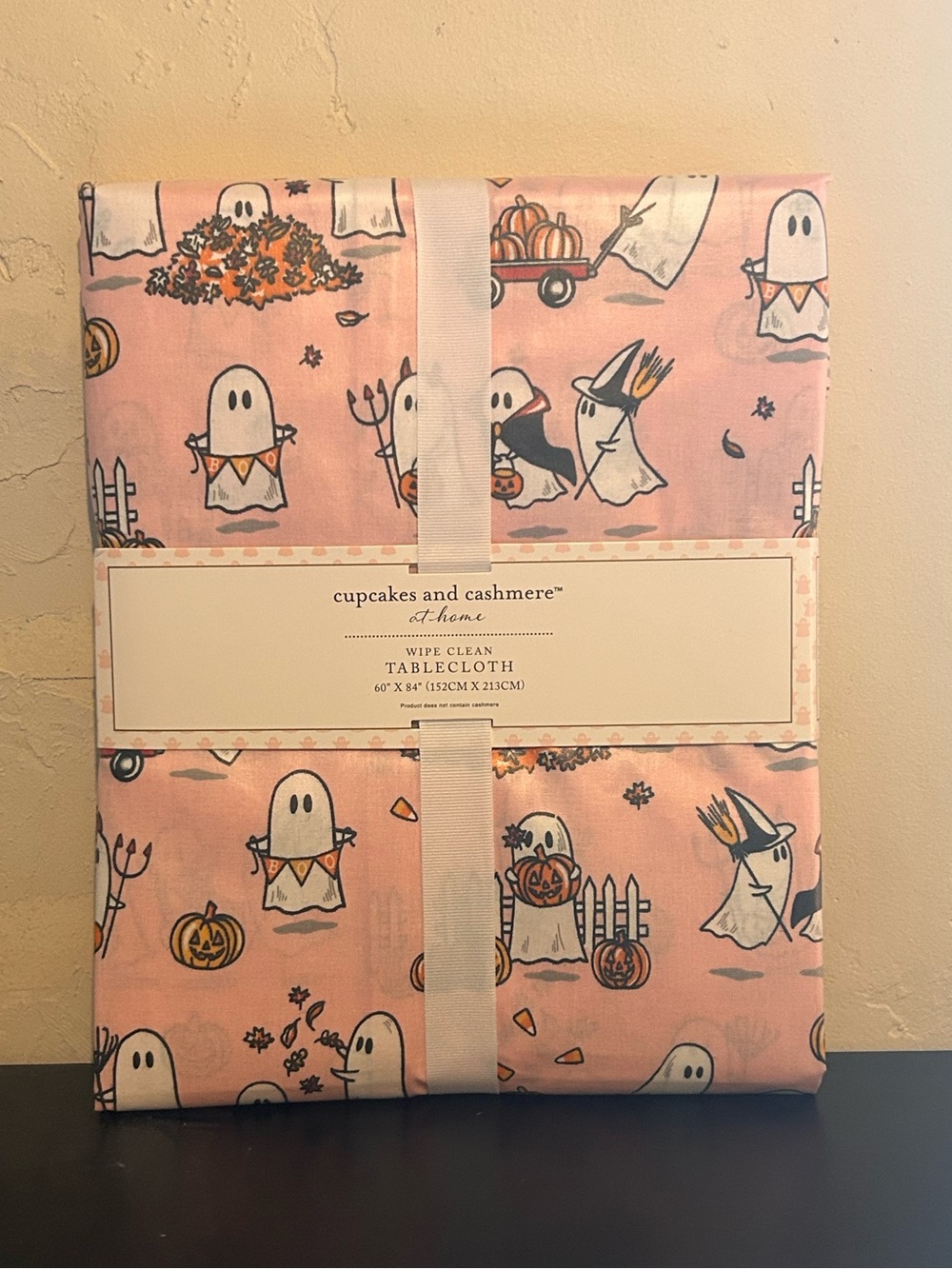 CUPCAKES AND CASHMERE Halloween Pink Ghost Pals Wipe Clean Tablecloth NWTS